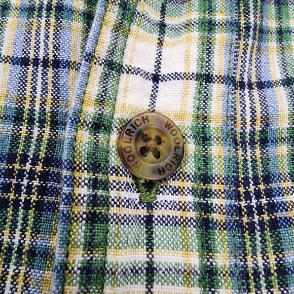 Woolrich Shirt Mens Medium Navy Mini Plaid Woven Short Sleeve Casual Button Up - Picture 11 of 16